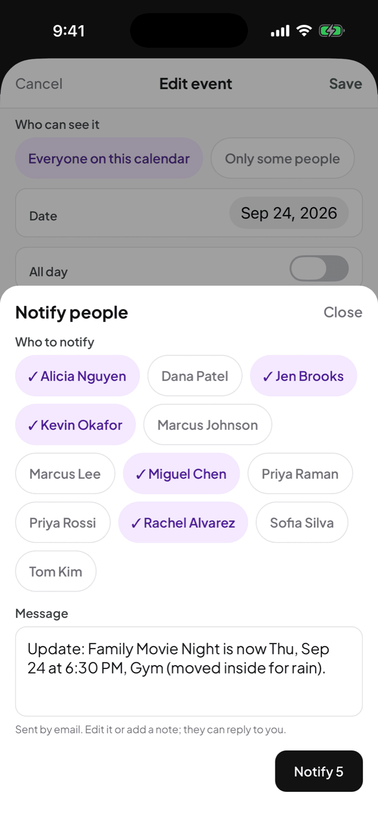 Picking five families and an auto-written message